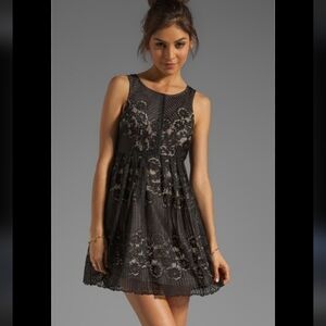 Free People Black Rocco Lace Overlay Mini Dress Womens size 4